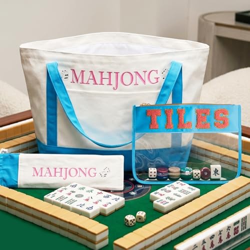 Set 3 bolsas vacías para Mahjong con bordado azul miniatura 3
