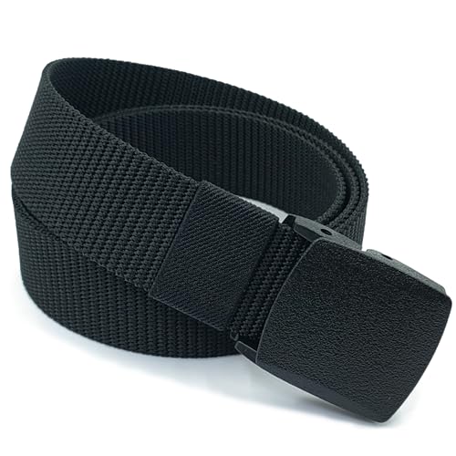 Black Belt Men,Mens Web Belt Canvas,Work belt with Plastic Buckle,Tapered Ends,Sliding Ring Buckle,Outdoors,120cm/47.24inch