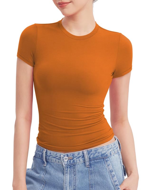 Womens Square Neck Short Sleeve Crop Top Double Lined Slim Fitted Basic Tee Going Out Cute Summer T Shirt Trendy VG8-picture-15