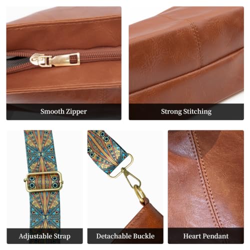 Image of Hobo Bags for Women Crossbody Bag Guitar Strap Purse Vegan Leather Shoulder Handbags Boho Purses Tote Bucket Bag