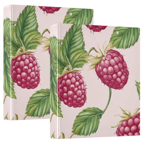 Classeur imprimé à trois anneaux motif feuilles de framboises roses