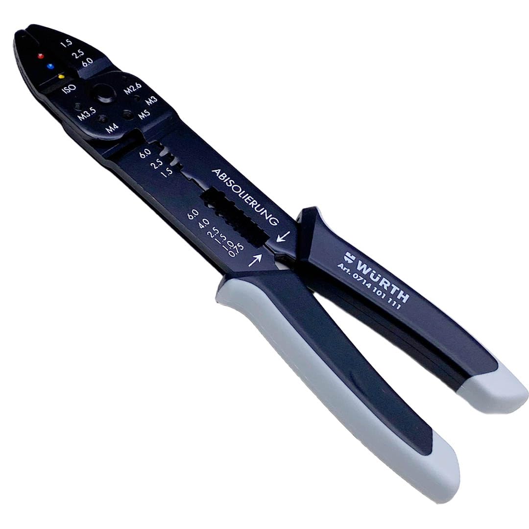 Würth Crimpzange QI 60 Profi – Crimpzange für isolierte/unisolierte Kabelverbinder, Abisolierfunktion, Adernendhülsen, Schraubenkürzen M2.6–M5, Länge 235 mm