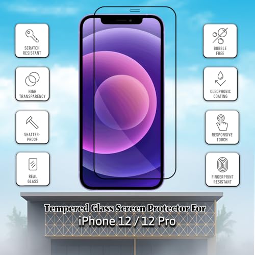 Image of Tempered Glass Screen Protector Compatible For iPhone 12 / iPhone 12 Pro (Black) Edge to Edge Coverage with Easy Installation kit