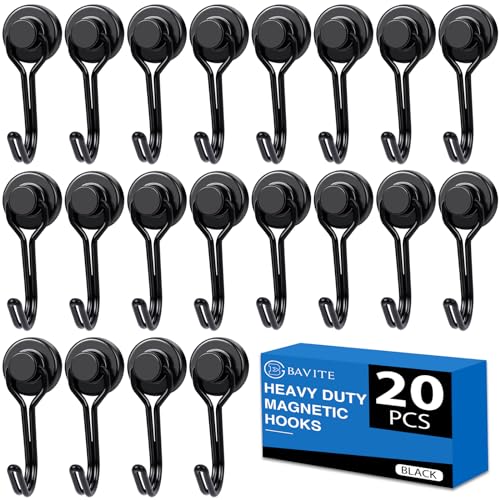 E BAVITE Swivel Swing Magnetic Hooks,30LBï¼ˆ20packï¼‰ Black Refrigerator Magnet Hook,Strong Neodymium Magnets Perfect for Refrigerator and Other Surfaces, 60mm(2.36In) in Length