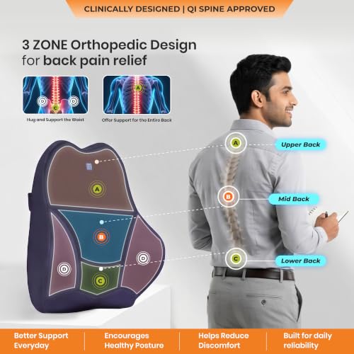 Image of Back Support for Office Chair | 5-Year Warranty | Premium Memory Foam Lumbar Support Pillow | Orthopedic Backrest for Lower Back Pain Relief | Ergonomic Chair & Car Cushion (XL) (Blue)