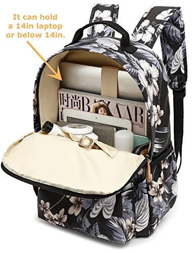 Image of Leaper Water-resistant Floral Laptop Backpack Travel Bag Bookbags Satchel (Leaves-Black)