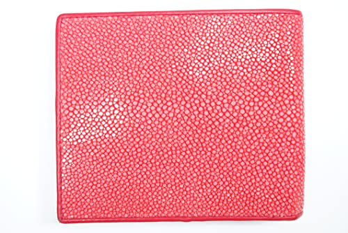Genuine Polished Stingray Shagreen Skin Leather Bifold Wallet (Carrmine Red)4
