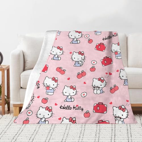 Ksopsdey Hel lo Kit ty Mantas para Cama Manta de Punto para niños,Manta de Franela de Punto de Moda,Súper Suave Ligera y Cálida Felpa, decoración hogar y selección de Regalo,95 * 135cm