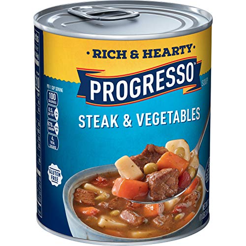 Image of Progresso Soup, Rich & Hearty, Steak and Vegetable Soup, 18.8 oz Cans (Pack of 12)