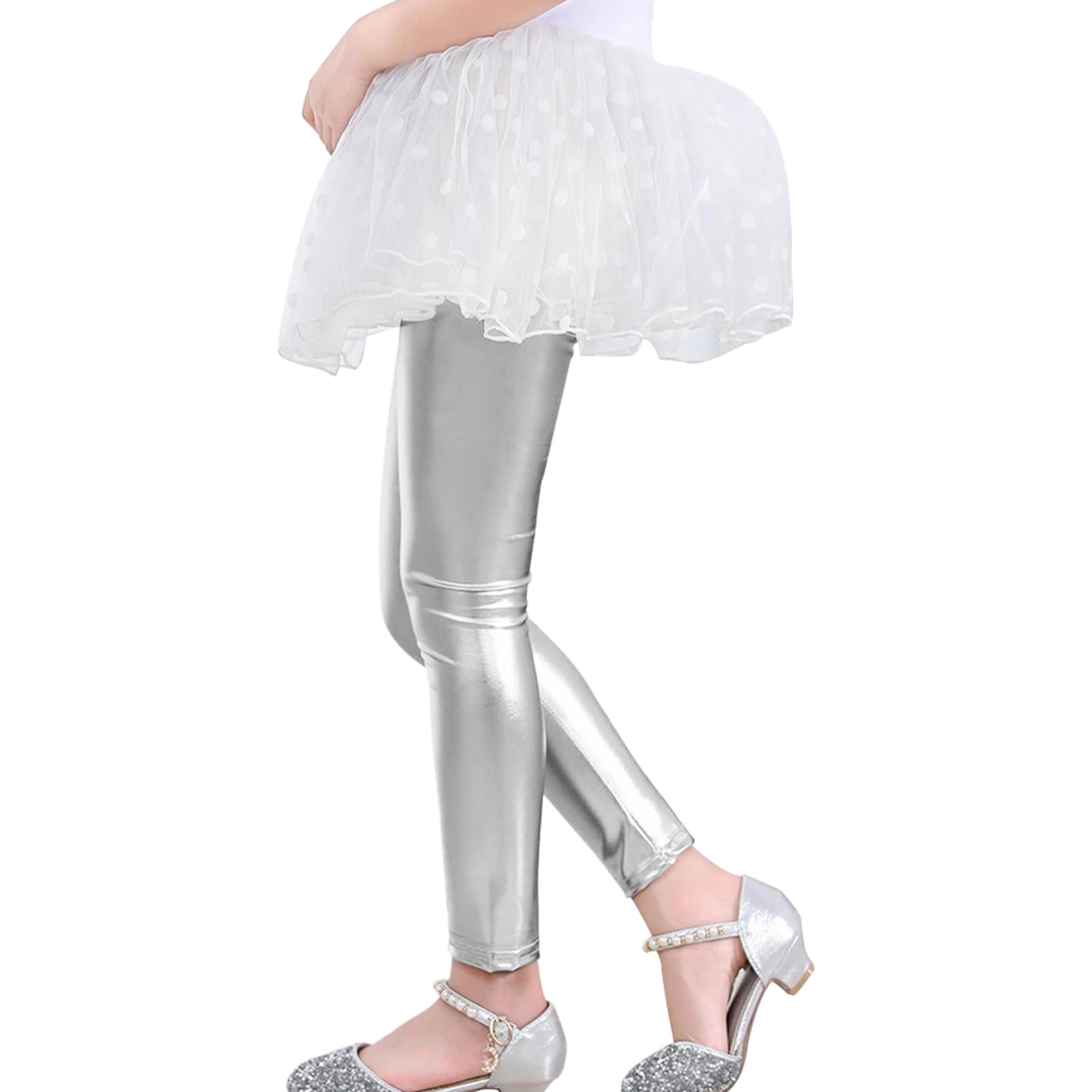 LOLANTA Leggings de Danza Metalizados para Niñas, Pantalón Elástico Largo y Recto, Pantalón de Danza Atlético, Negro/Oro/Rosa/Rosado Oscuro/Plata, 5-11 años