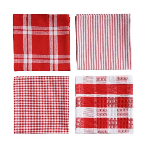 Image of LANE LINEN 100% Cotton Kitchen Dish Cloths, Ultra Soft Absorbent Quick Drying Dish Towels, Multiweave Wash Cloths Dish Towel Sets, 13x13 Inches, 12 Pack - Red