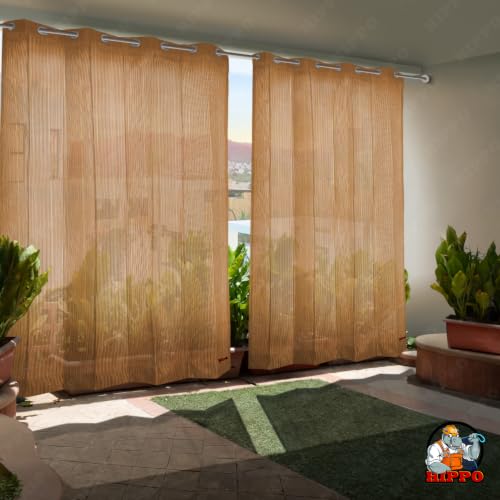 Image of HIPPO 150 GSM Outdoor Sun Blocking Balcony Eyelet /Grommet CurtainsCurtains Sun & UV Protection, Light Filtering Window Curtain (Beige-Brown, 3FTX8FT, 1PC)