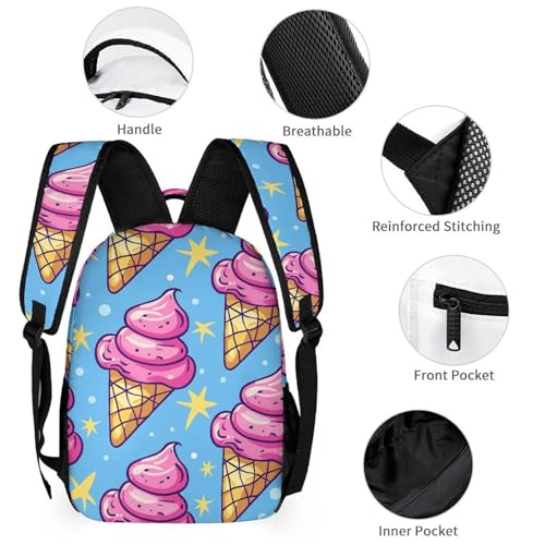 Ice Cream Cone Pattern Backpack Set 3 Piece, Durable Backpack Insulated Lunch Bag Portable Pencil Case for Men Women3