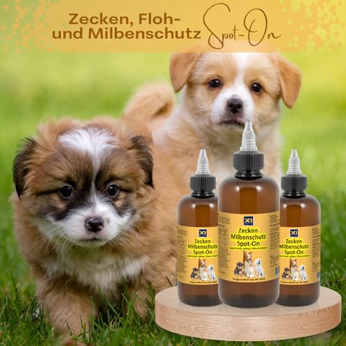 X1 Zecken-, Floh- & Milbenschutz Hund Spot-On 250 ml – Geruchlos, ohne Teebaumöl – Natürlicher Schutz mit Margosa & Kokosöl – Wasserfest & sparsam – Made in Germany – für alle Hunderassen
