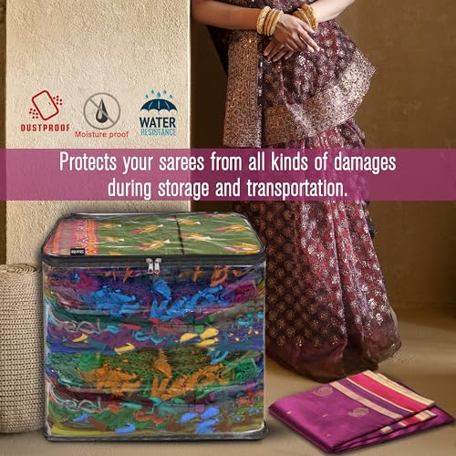 Image of Storite PVC 2 Pack Jumbo Saree Bags, Transparent Saree Bags With Zip, Saree Covers For Storage With Moisture & Dust Proof, Wardrobe Organizer(45x41x33 cm)
