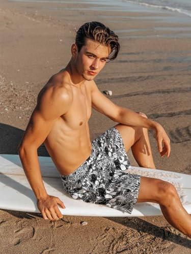 Mens Swim Trunks with Compression Liner,Halloween Skeletons Men's Inseam Board Shorts Quick Dry Bathing Suit for Men/Boys3