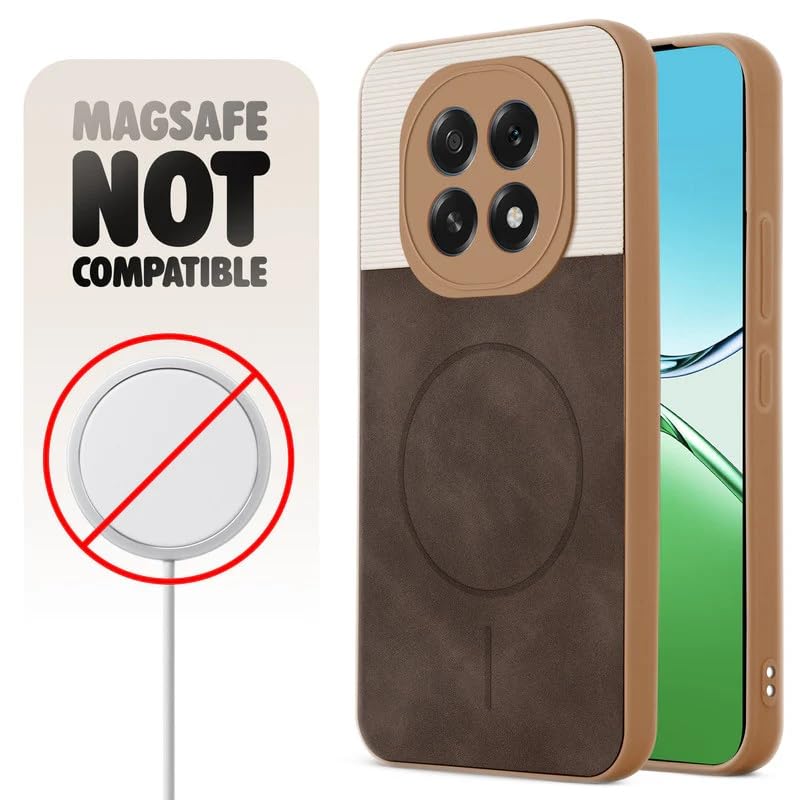 Image of Bintage case Macc-Safe Design Hard Light Weight Back Case | Soft Border Camera Protect | Dual PU Leather Finish Back Cover Compatible for Oppo F29 5G - White & Cherry Brown