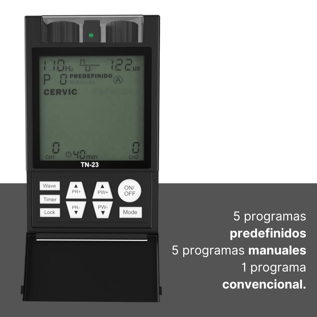 Tens TN23 Electroestimulador Profesional EMS, Fisioterapia y Rehabilitacion Muscular, Ciatica Fascitis Plantar Lumbalgia Rodilla Dolor Menstrual - 21 Modos