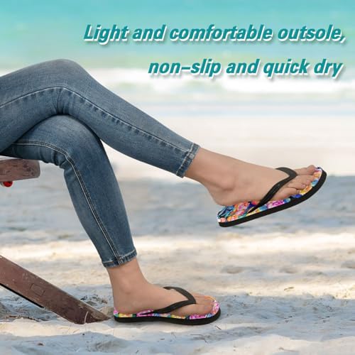 Sinestour Colorful Peony Leaves Flip Flops for Beach Thong Sandals Anti-slip Lightweight Beach Slippers for House Indoor Outdoor4