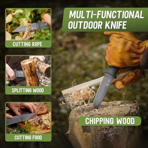 Foto von Freelander Outdoor Messer Survival, Jagdmesser Feststehende Klinge aus 440C-Stahl, Bushcraft Messer Full Tang, mit Scheide, Überlebensmesser für Camping, Wandern und Angeln