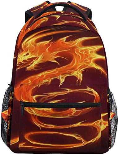 Casual School Backpack Fire Dragon Pattern Lightweight Travel Daypack College Shoulder Bag for Women Girls Teenage