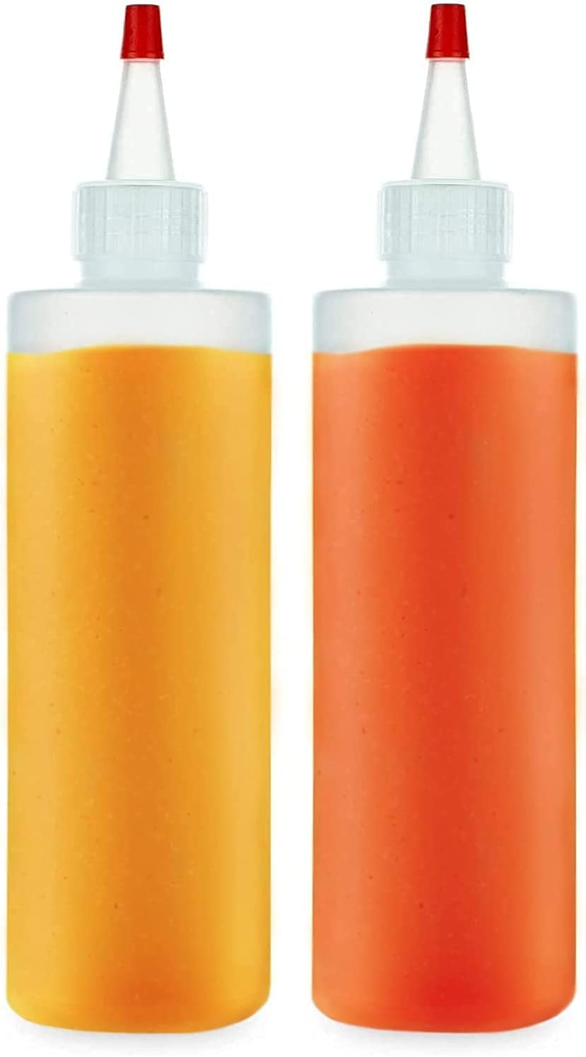 Botellas vacías de 16 onzas, paquete de 4 recipientes para chorro con parte superior roja, sin BPA para condimentos, jarabe, salsa de tomate, salsas, aderezos, aceite, miel, arte y manualidades, a prueba de fugas, cocina 5