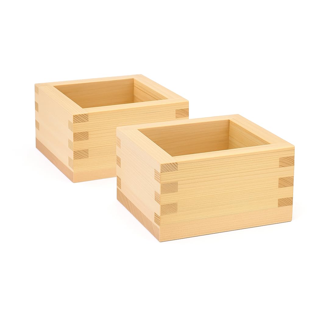 JapanBargain 3323x2, Wooden Sake Cups Masu Japanese Hinoki Wood Saki Cup Box Made in Japan, Plain, 2 ounce, Set of 2