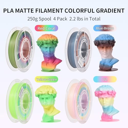 Image of RAMBERY Matte PLA 3D Printer Filament Bundle Upgraded Multicolored Filament 1.75mm 4 Packs Multi Color Change 3D Printing Filament for Most 3D Printers, 4 Spools 250g Each (Total 2.2lbs)