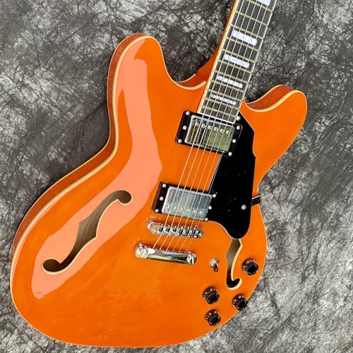 Guitarra eléctrica de cuerpo semihueco, seis cuerdas, disponible en verde, azul, naranja (naranja)