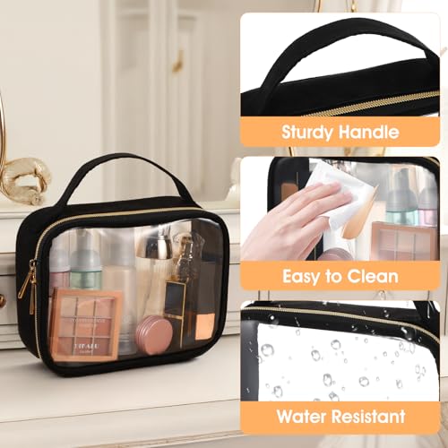 TSA-Approved Clear Toiletry Bag, Large Opening Transparent Makeup Bag with Handle, Quart Sized Travel Cosmetic Bags, Carry-On Airport Airline Compliant Bags for Men Women (Black)3