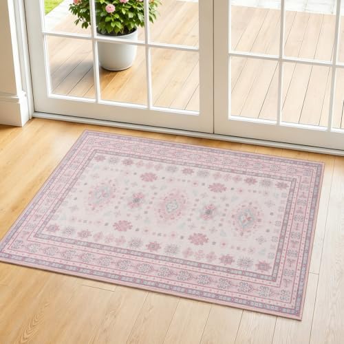 2x3 Door Mat Washable Boho Non Slip Small Throw Rug for Entry, Foyer, Pink