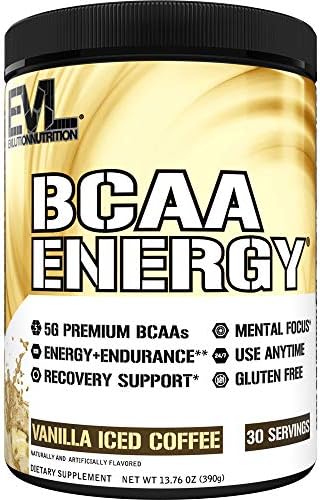 EVL BCAAs Amino Acids Powder - Rehydrating BCAA Powder Post Workout Recovery Drink with Natural Caffeine - BCAA Energy Pre Workout Powder for Muscle Recovery Growth and Endurance - Vanilla Iced Coffee