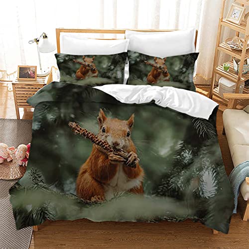 WJYMJJ 3 Pièce Housse de Couette écureuil 3D imprimé literie, Ultra Doux Microfibre hypoallergénique, Parure de Lit Enfants Adultes 200 x 200 cm Cover
