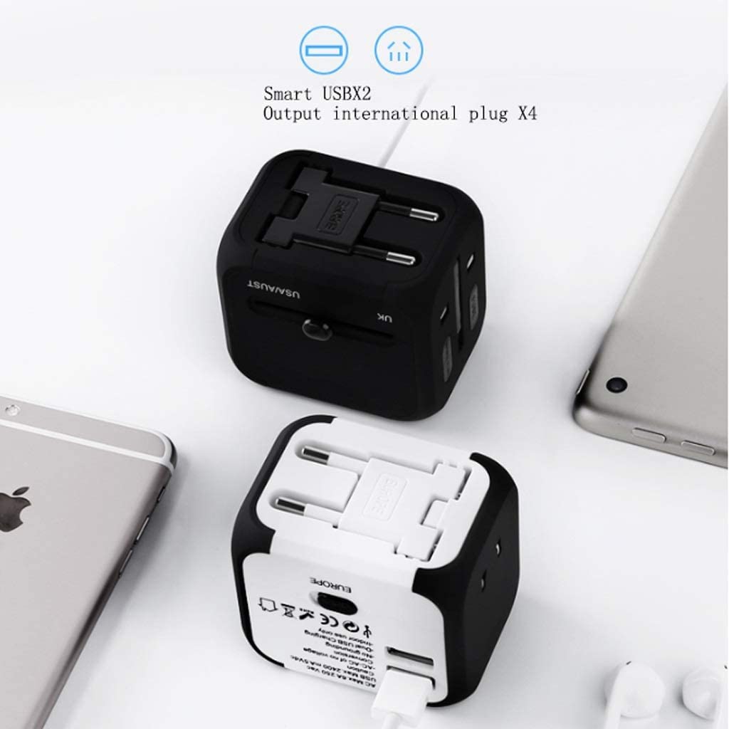 Internationaler Steckeradapter mit 2 USB-Anschlüssen Reisen Sie weltweit All-in-One-Wandladegerät-Konverter für Großbritannien, EU, Europa, Irland, AU
