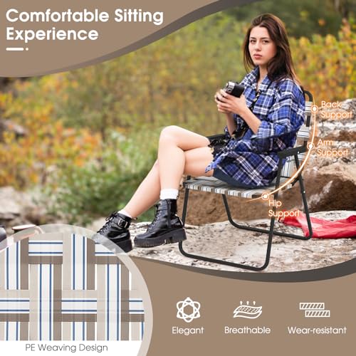 Image of Giantex Beach Chairs for Adults 6-Pack - Camping Chair with Steel Frame, Set of 6 Lightweight Folding Directors Chairs, Outdoor Webbing Chair for Patio, Fishing, Yard, Poolside Lawn (Khaki)