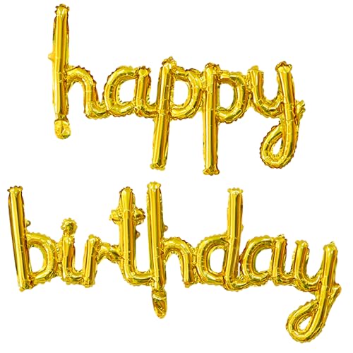 Image of Gold Happy Birthday Balloons Banner 16 Inch Mylar Foil | Happy Birthday Letters Sign for Women Men Adults Birthday Party Decorations