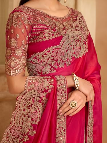 Image of AKHILAM Women's Satin Sequence Embroidery Saree With Unstitched Blouse Piece(SNDLWOD1601 TFH Parent)