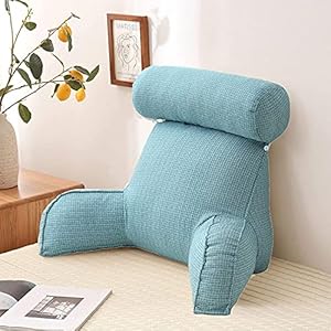 YZHIDIANF Linen Reading Bed Pillow -29.53”x15.75”x15.75” Reading Pillow Reading Cushion w/ Armrest,Detachable Back Support Cushion,Back Pillows for Sitting in Bed,Head Waist Support for Bed(Sky Blue)