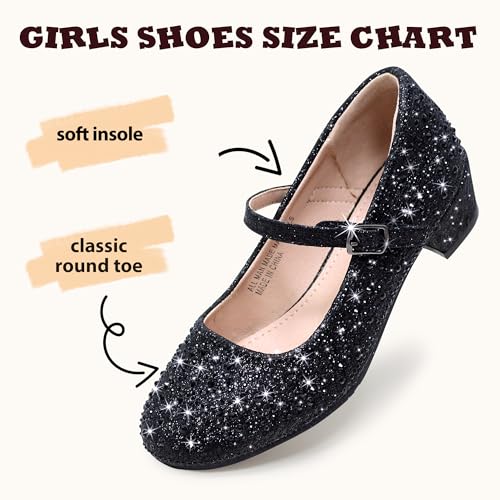 Girls Dress Shoes Mary Jane Low Heel Princess Flower Wedding Flats Glitter Shoes for Toddler/Little Kid/Big Kids2