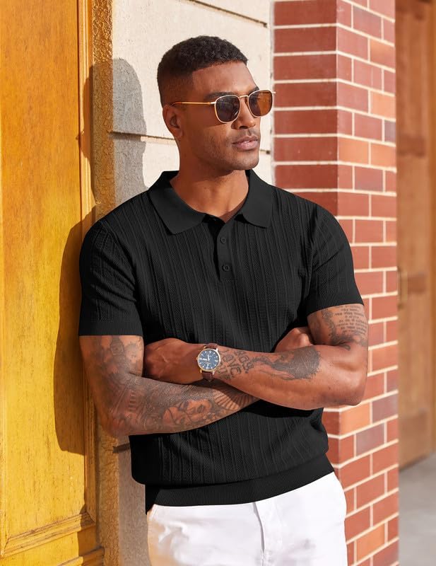COOFANDY Mens Knit Polo Shirts Short Sleeve Slim Fit Textured Golf Polo Shirt Casual Summer Vacation T-Shirts - Image 3
