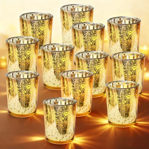 Gold Teelichtgläser 12er Set, Gefleckt Teelichthalter Glas,...