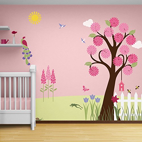 My Wonderful Walls Girls Wall Decor - Flower Garden Theme Wall Mural - Wall Stencils for Decorating a Girls Room - NOT Decals