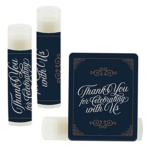 Andaz Press Bridal Shower Bachelorette Party Lip Balm Party Favors, Navy Blue Art Deco Vintage Party, Thank You for Celebrating With Us, 12-Pack