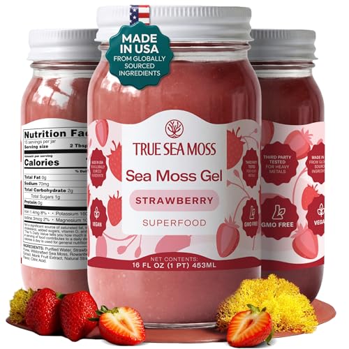 TrueSeaMoss Sea Moss Gel Wildcrafted Seamoss Fruits & Jarred Vegetables Strawberry Pack of 1 (Labels may Vary)