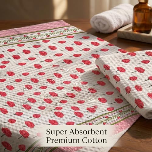 Image of Mafatlal Madhuban Premium Cotton Waffle Set (1 Bath 147x76 cm + 2 Hand 76x38 cm) | 250 GSM | Soft, Absorbent & Hand Printed | Sugar Plum