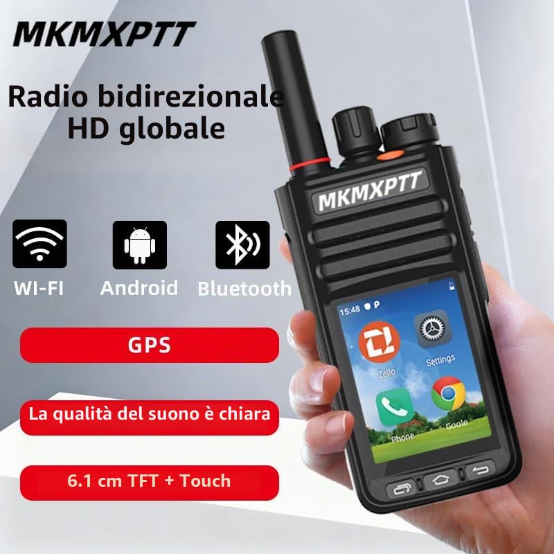 walkie-talkie globale HD, touchscreen TFT da 6,1 cm, Android 9.0, WLAN, Bluetooth, GPS, supporto 2G/3G/4G