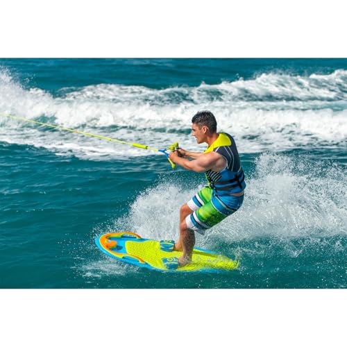 ZUP DoubleZUP Soft Float Tow Handle with 9\" Double Handle Design and 60\' Low-Stretch Tow Rope Mainline for Wakeboards, Kneeboards, Water Skiing, and Water Sports Activities, Yellow/Blue