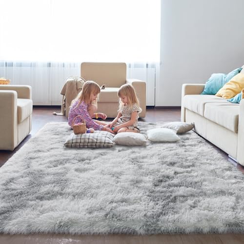 KING DARE Area Rugs for Bedroom Living Room 4x6 Fluffy, Washable Plush Fuzzy Shaggy Non-Slip Soft Carpet for Dorm Playroom Kids Room, Modern Home Decor Aesthetic, Tie-dye Grey