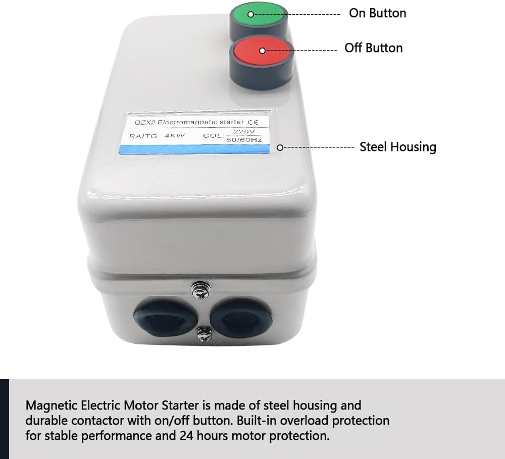 Magnetic Electric Motor Starter 220V 4KW 5.5HP 3 Phase or Single Phase Magnetic Switch Motor Starter Fit for Air Compressor Electric Motor Switch