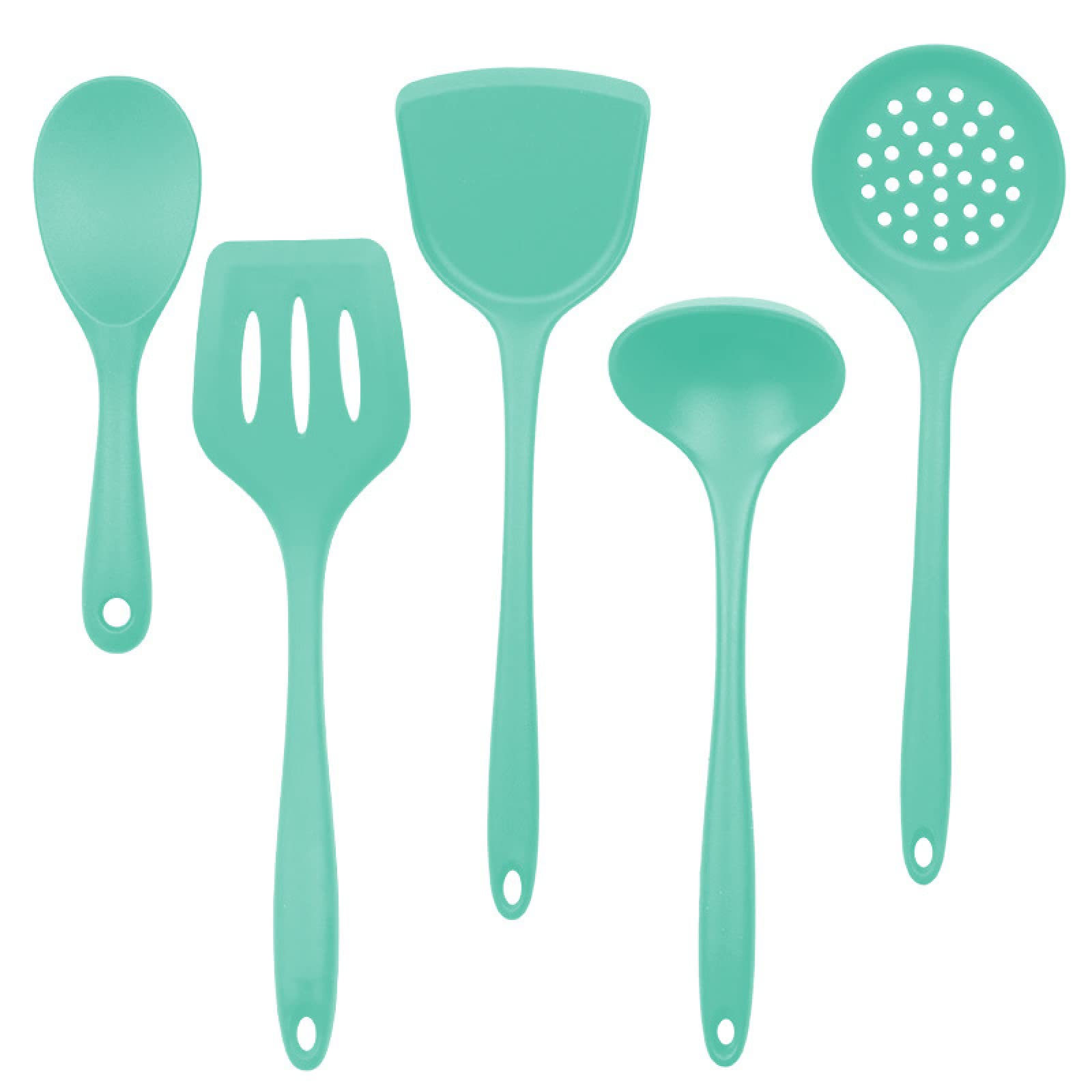 GTHTUHFD Cooking Spatulas And Spoons,Spoon Setcooking Utensils Set Silicone Kitchenware Non Sticky Cooking Tool Spatula Shovel Soup Cookware Utensil 5Pcs Set,Green
